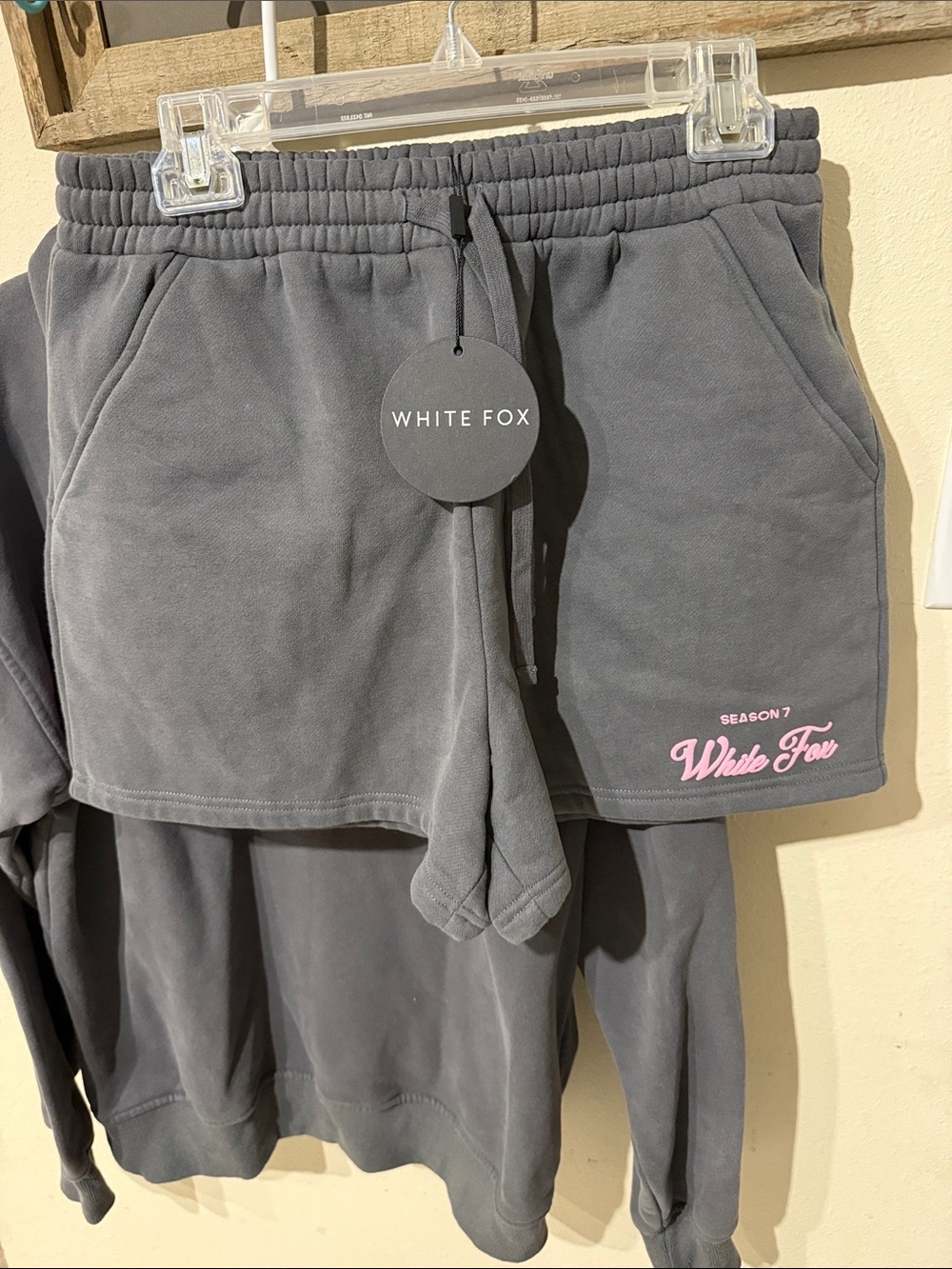 White Fox Boutique Season 7 Oversized Hoodie Shorts Lounge Set in Monument - Picture 6 of 10